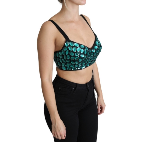 DOLCE & GABBANA Blue Cropped Top Crystal-Embellished Bustier - Picture 5 of 6